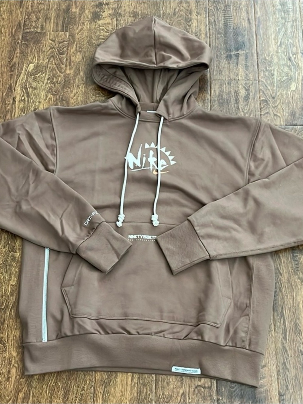 Nike Brown Hoodie with White Logo and Drawstrings